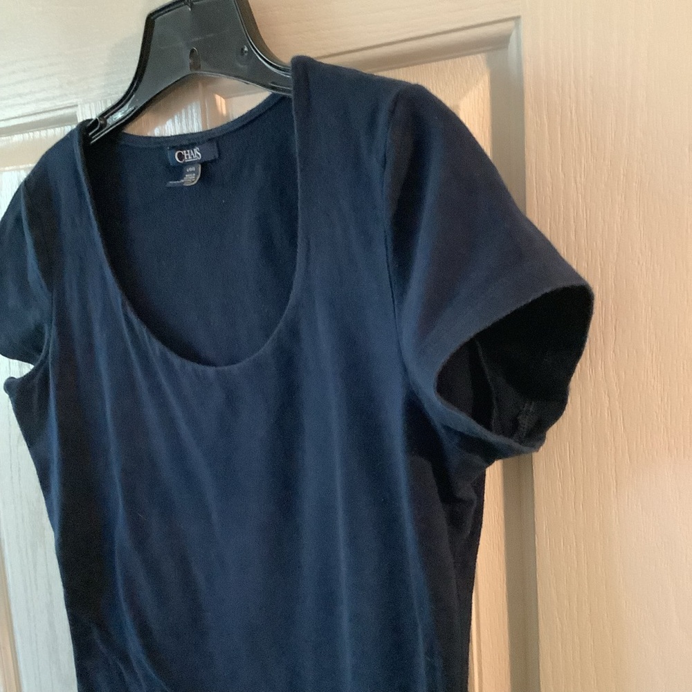 CHAPS Navy Blue, short sleeve top, size L. - Picture 3 of 8
